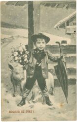 neujahr bub mit glücksbringer