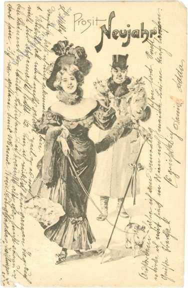 neujahr dame mit schweinchen