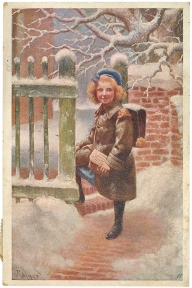 neujahr schulmädchen im schnee