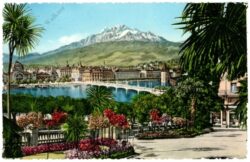 luzern, im garten des hotel schweizerhof mit pilatus