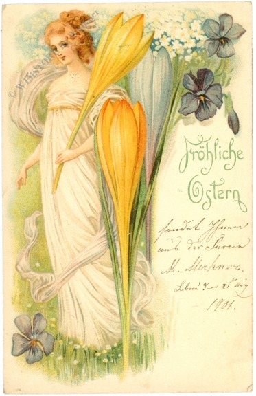ostern dame mit blumen