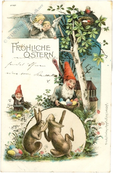 ostern zwerge mit hasen und engel