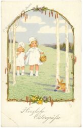 ostern kinder sehen einen hasen