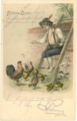ostern junge füttert hühner