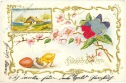 ostern küken mit blumenzweig
