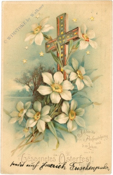 ostern halt's gegen das licht kreuz mit blumen