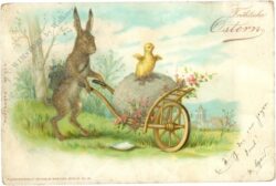 ostern hase mit schubkarre, ei und küken glitzersteine