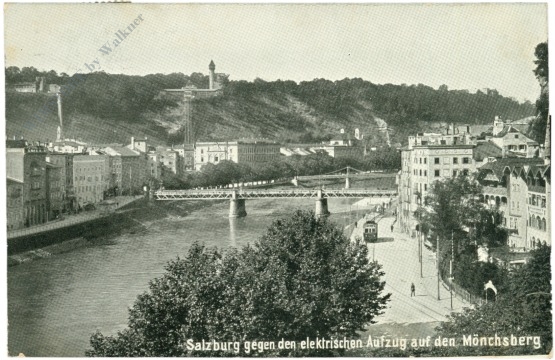 salzburg, gegen den elektrischen aufzug auf den mönchsberg