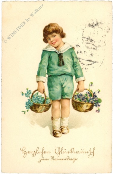 namenstag kind mit blumenkörben