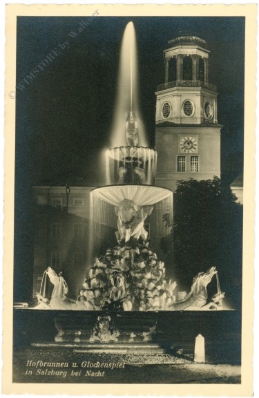 salzburg, hofbrunnen und glockenspiel bei nacht salzburg, hofbrunnen und glockenspiel bei nacht
