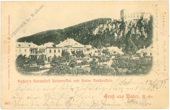 baden, sacher's kuranstalt und ruine rauhenstein