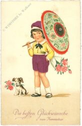 namenstag mädchen mit hund und schirm