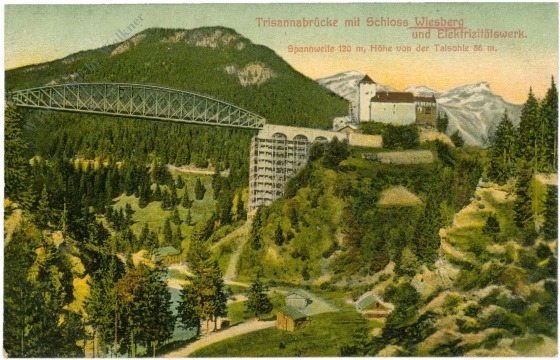 tobadill, trisannabrücke mit schloss wiesberg und elektrizitätswerk