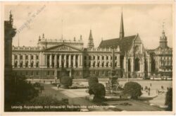 leipzig, augustusplatz mit universität, paulinerkirche und mendebrunnen
