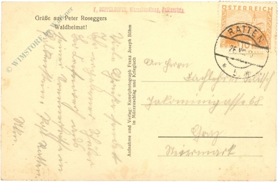alpl, blick von peter rosegger's geburtshaus auf den alpsteig