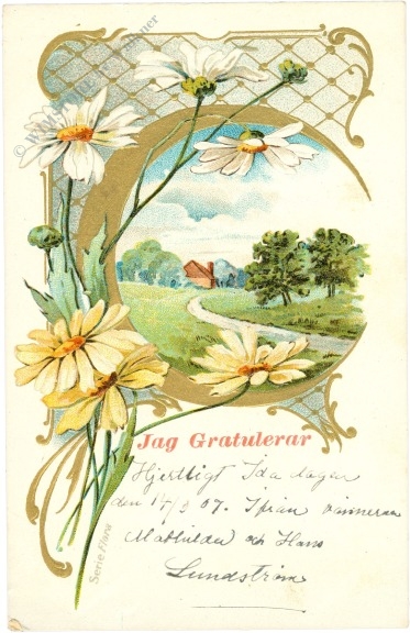 glückwünsche, landschaft mit blumen