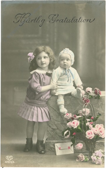 glückwünsche, zwei kinder mit rosen