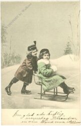 kinder im schnee mit schlitten