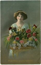 glückwünsche, dame mit blumen
