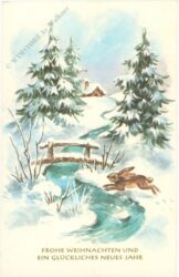 weihnachten, hase in verschneiter landschaft