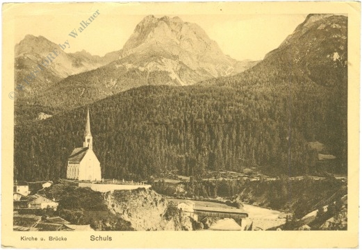 schuls (scuol), kirche und brücke schuls (scuol), kirche und brücke