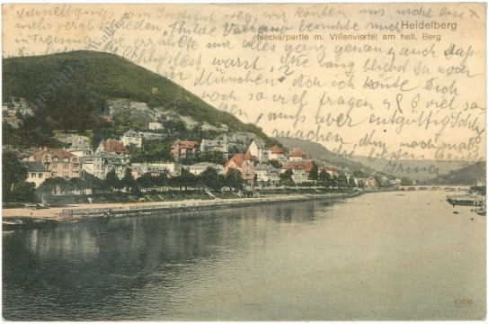 heidelberg, neckarpartie m. villenviertel am hell. berg