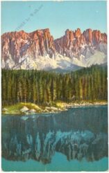 dolomiti, bozner dolomiten, karersee mit latemar und diamantidi türmen, karersee hotel