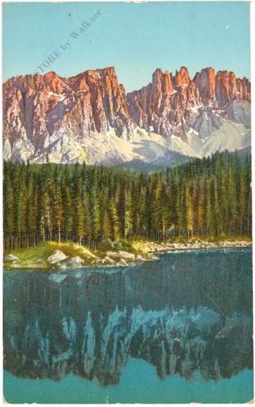 dolomiti, bozner dolomiten, karersee mit latemar und diamantidi türmen, karersee hotel