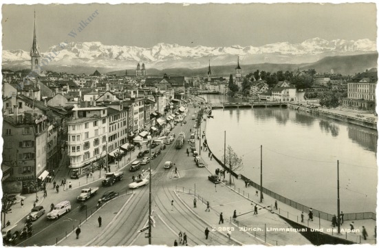 zürich, limmatquai und die alpen