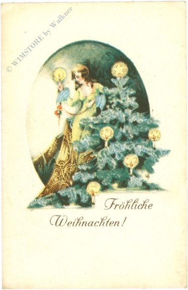 weihnachten, dame mit christbaum