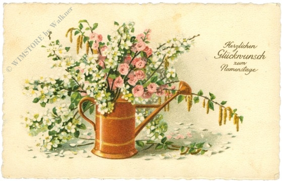 namenstag, gießkanne mit blumen