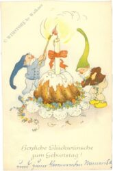geburtstag, zwerge mit kuchen
