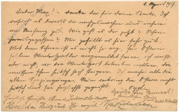 feldpostkarte aus 1917