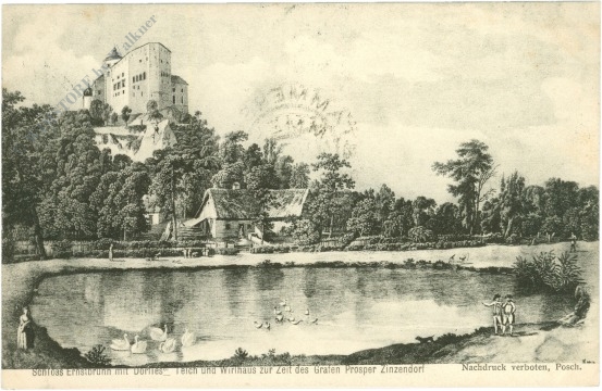 dörfles, schloss ernstbrunn mit dörfles, teich und wirtshaus zur zeit des grafen prosper zinzendorf