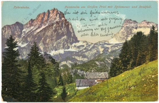 hinterstoder, pyhrnbahn, polsteralm am gr. priel mit spitzmauer und brodfall