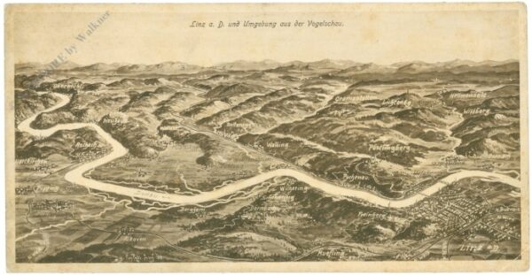 linz an der donau, und umgebung aus der vogelschau