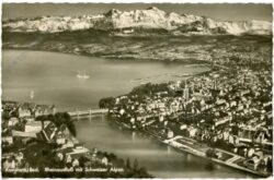 konstanz, rheinausfluß mit schweizer alpen