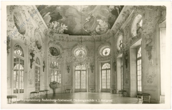 münchen, schloss nymphenburg, badenburg speisesaal, deckengemälde