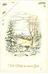 neujahr, verschneiter dorfeingang