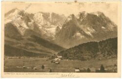 garmisch partenkirchen, blick auf die alpspitze, waxenstein u. zugspitze