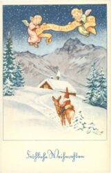 weihnachten, wichtel auf reh mit engel