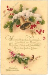 weihnachten, glocke mit zweigen und vers