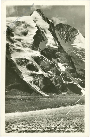 großglockner, pasterzengletscher, eingezeichneter aufstieg über hoffmannsgletscher