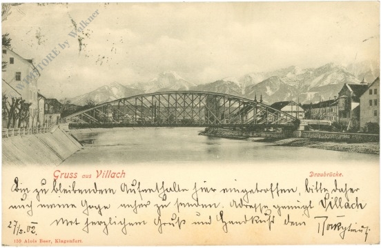 villach, gruss aus, draubrücke