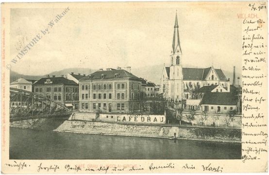 villach, cafe drau und nicolai kirche