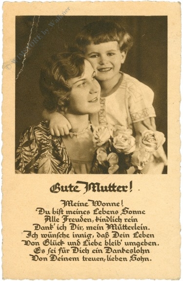 muttertag, kind mit mutter, rosen und vers