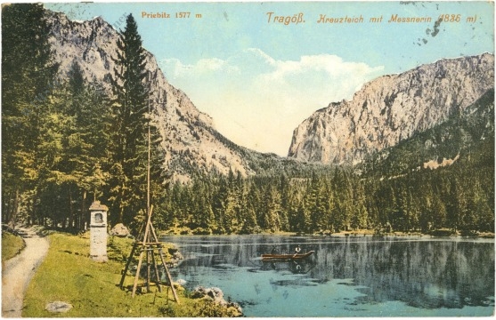 tragöß, kreuzteich mit messnerin