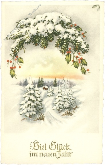 neujahr, verschneite landschaft