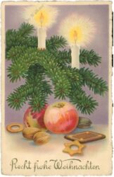 weihnachten, zweige mit kerzen und Äpfeln