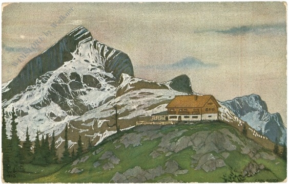 garmisch partenkirchen, kreuzeckhaus mit alpspitze